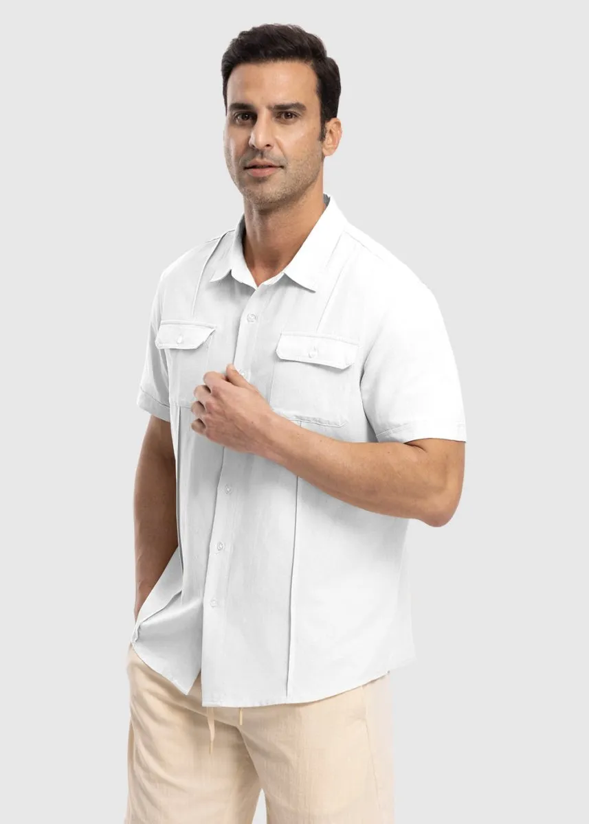 Men's Casual Cotton Linen Short-Sleeved Shirts