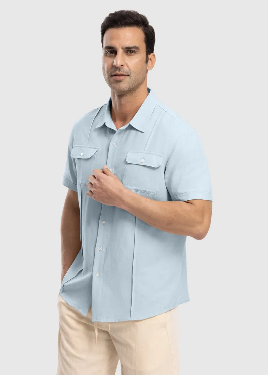 Men's Casual Cotton Linen Short-Sleeved Shirts