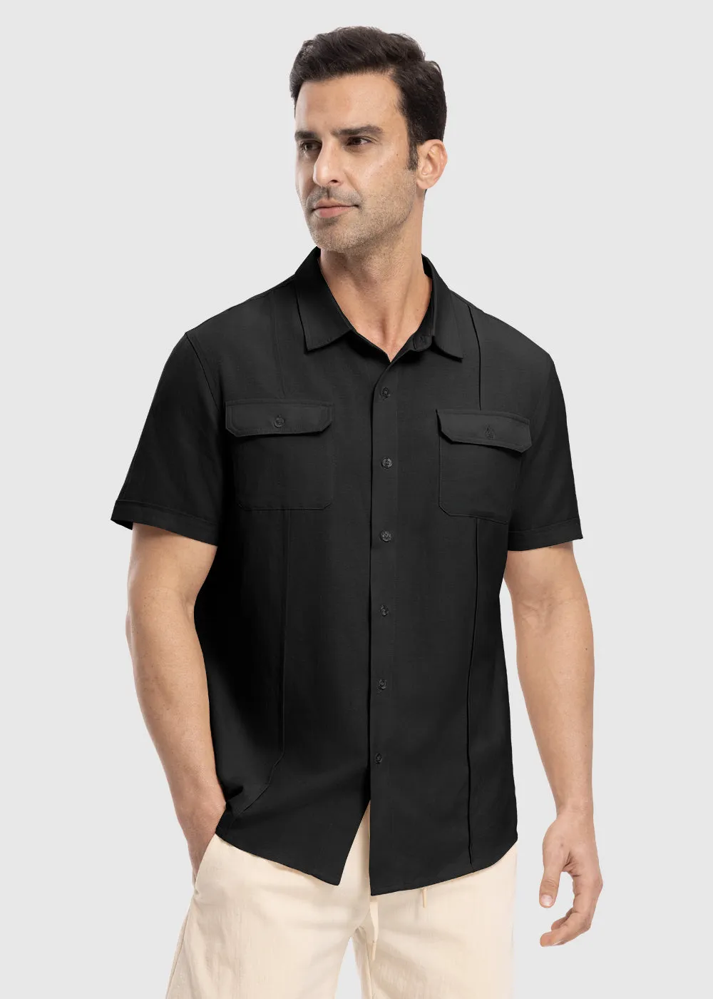 Men's Casual Cotton Linen Short-Sleeved Shirts