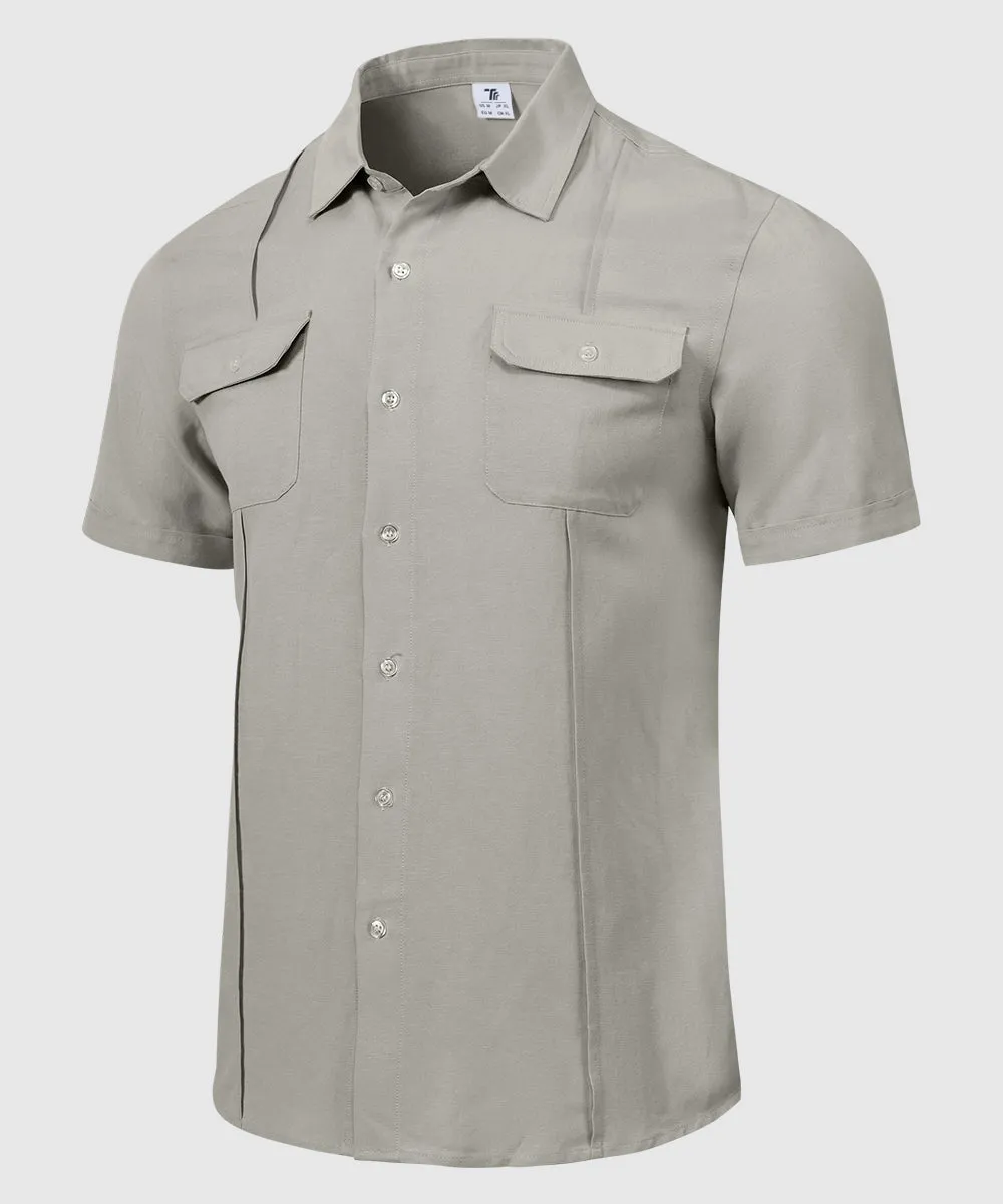 Men's Casual Cotton Linen Short-Sleeved Shirts