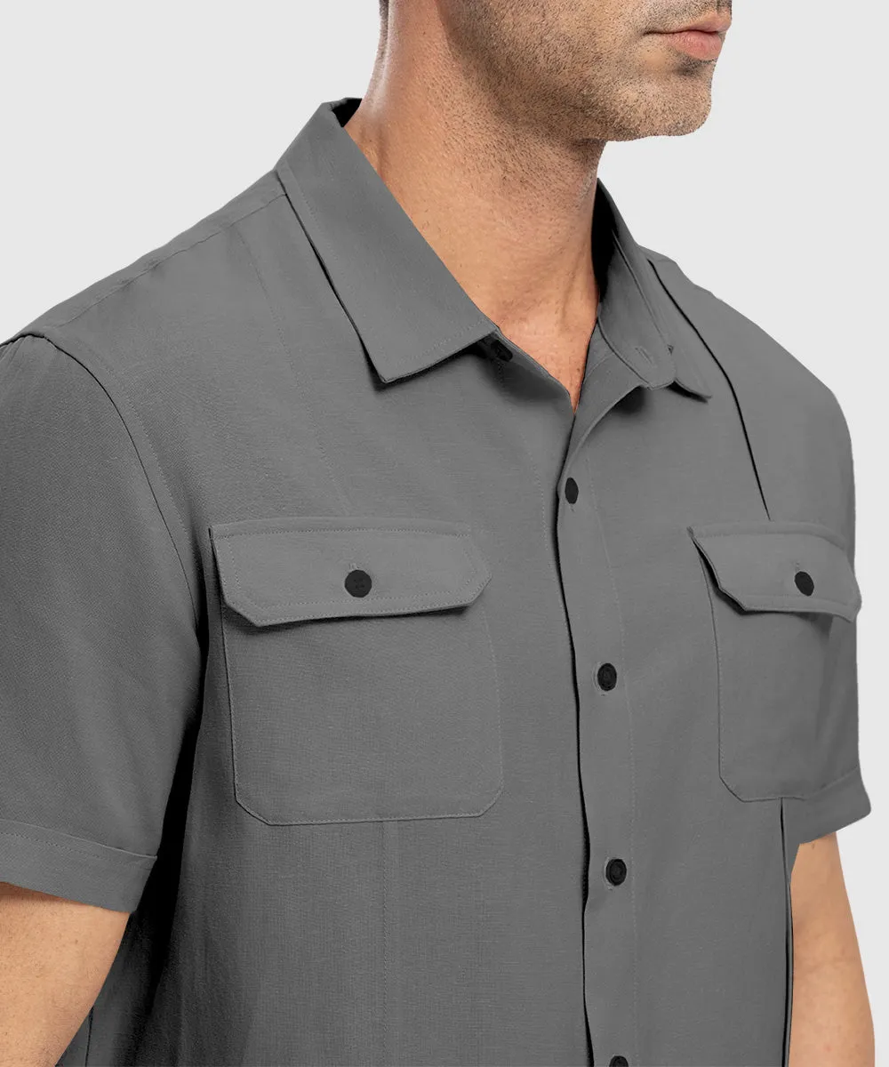 Men's Casual Cotton Linen Short-Sleeved Shirts