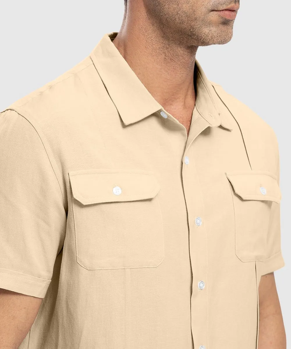 Men's Casual Cotton Linen Short-Sleeved Shirts