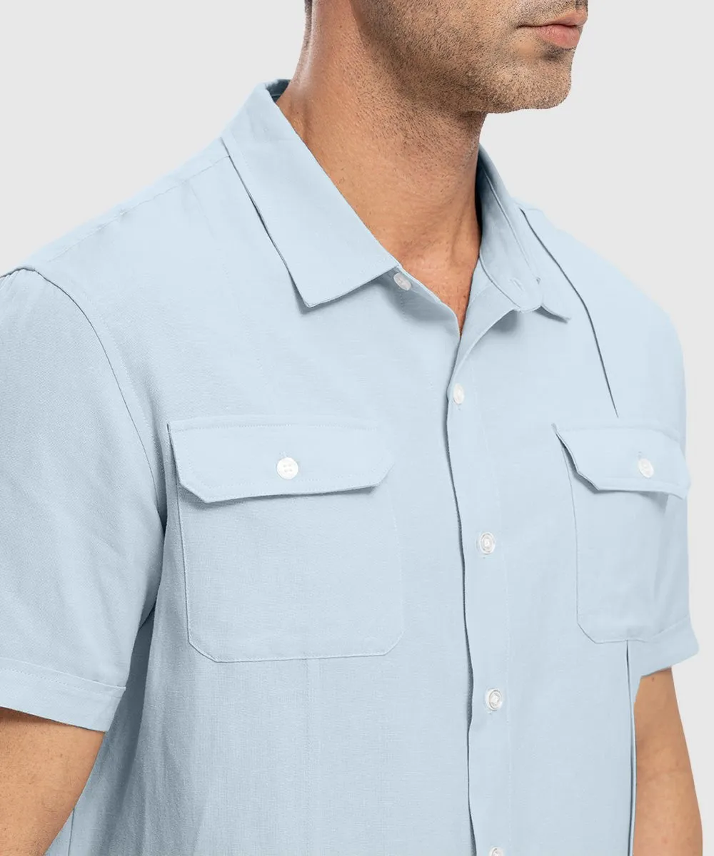 Men's Casual Cotton Linen Short-Sleeved Shirts