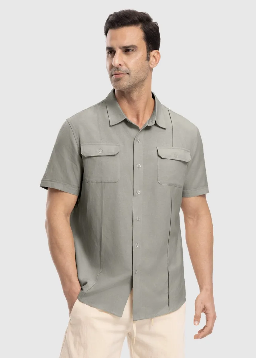 Men's Casual Cotton Linen Short-Sleeved Shirts