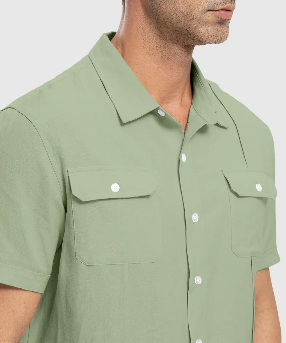 Men's Casual Cotton Linen Short-Sleeved Shirts