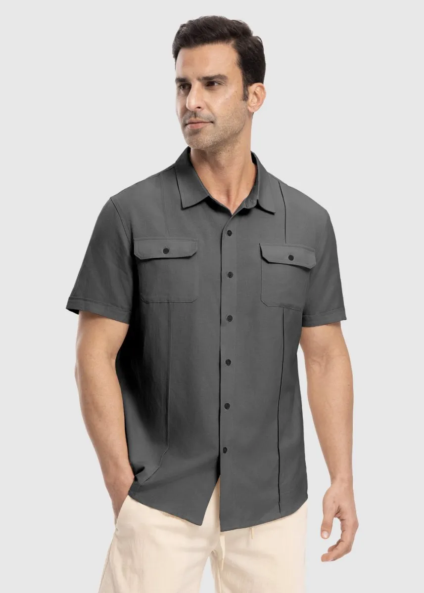 Men's Casual Cotton Linen Short-Sleeved Shirts
