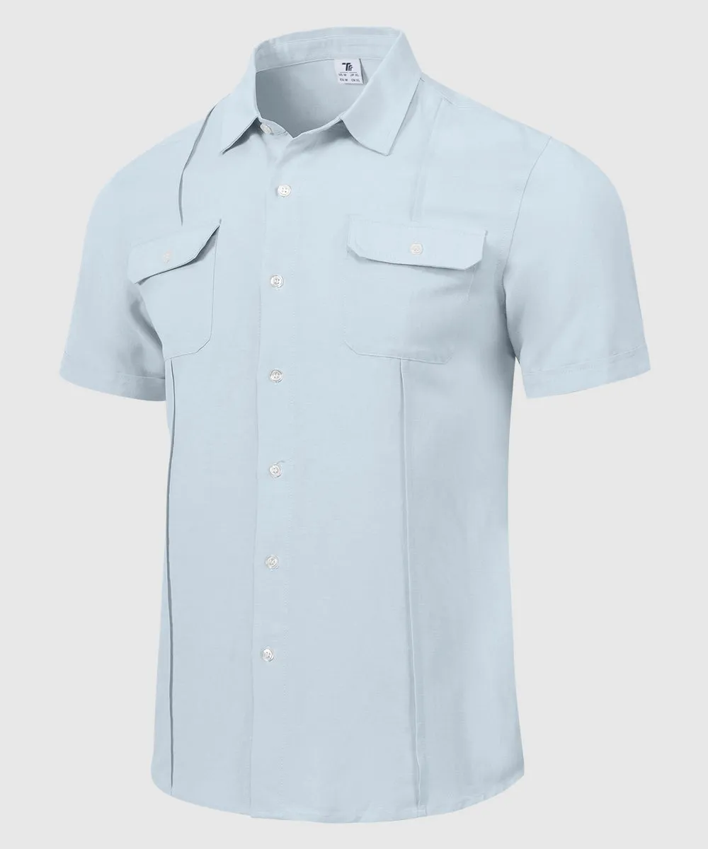 Men's Casual Cotton Linen Short-Sleeved Shirts