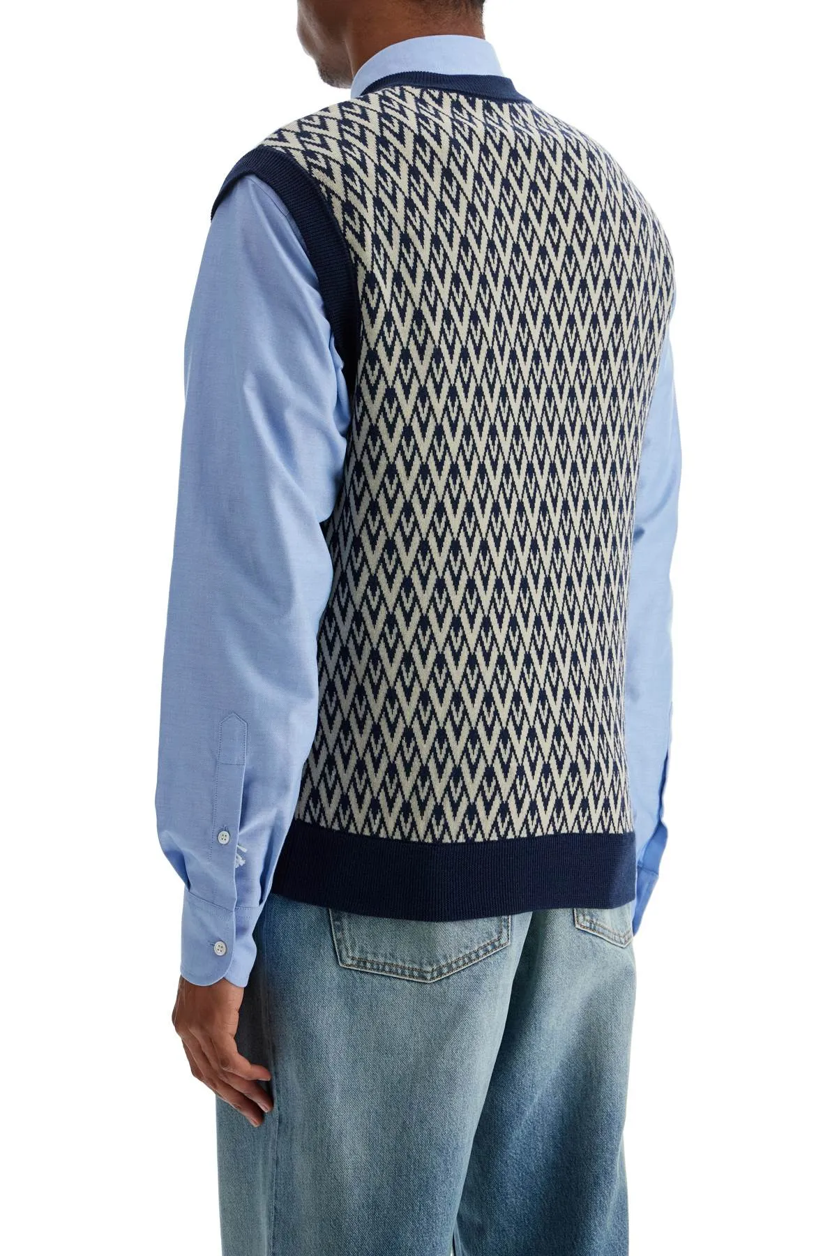 men's navy virgin wool vest with pattern 6V3KC33JAR0 TOUTE LA V NAVY/CREMA
