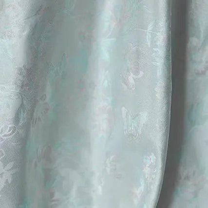 Mint Floral Silk Jacquard Fabric with  Floral Pattern