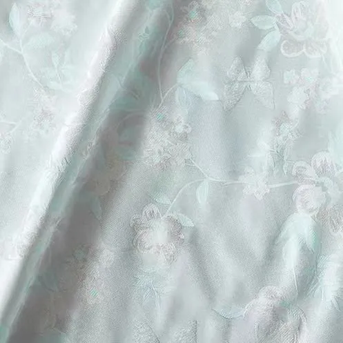 Mint Floral Silk Jacquard Fabric with  Floral Pattern