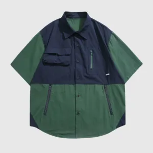 Multi-pocket Colorblock Shirts