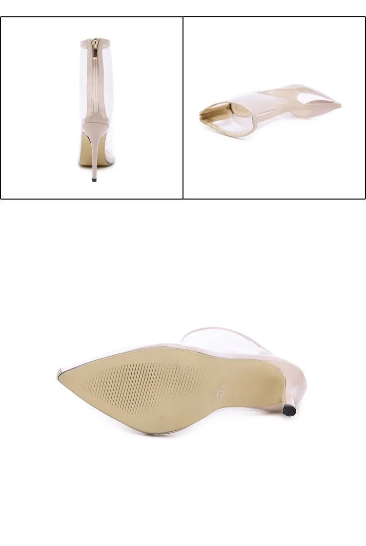 New Sharp Transparent Stiletto Sexy Fashion Bare Ankle Boots