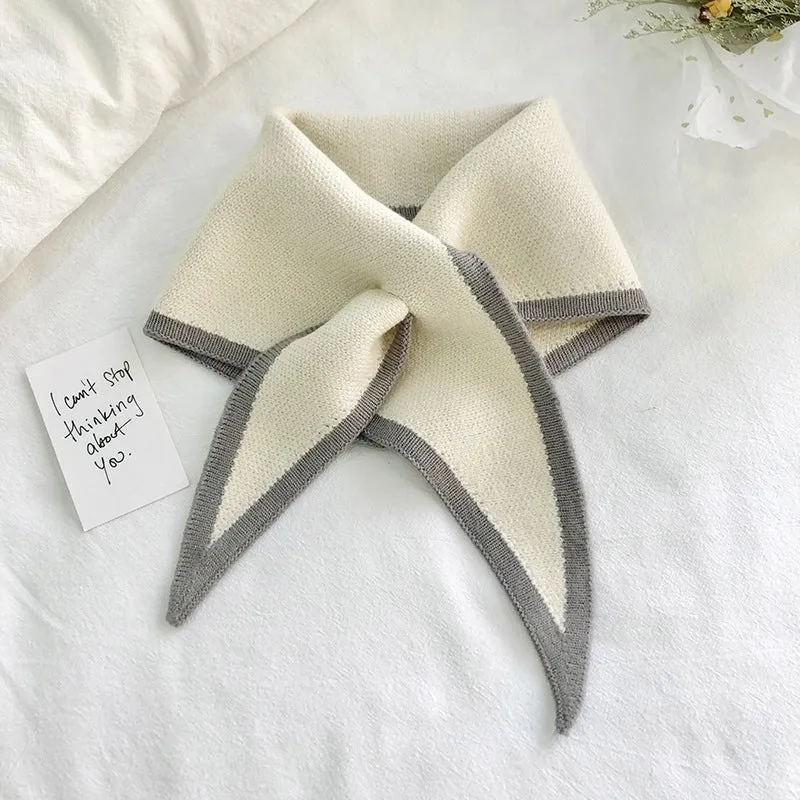 New Simple Lazy Cross Perforated Small Scarf Women's Autumn And Winter Outer Wear Fashion Triangle Scarf Warm Scarf Small Scarf