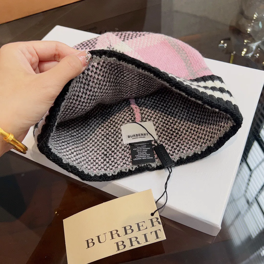 New trendy light luxury men's and women's plaid striped cashmere hat
