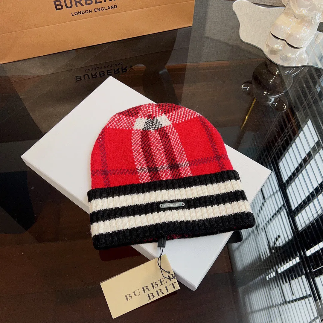 New trendy light luxury men's and women's plaid striped cashmere hat