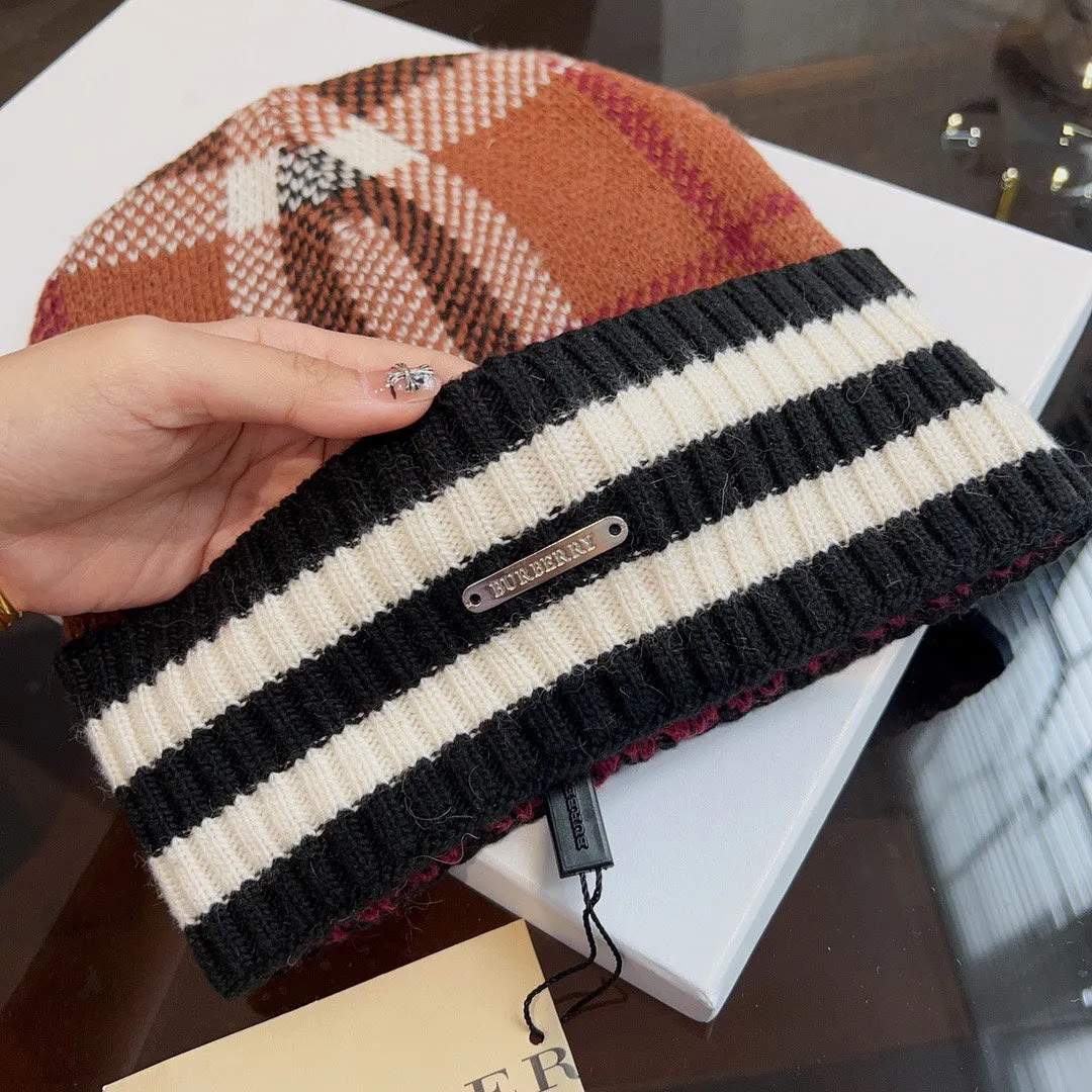 New trendy light luxury men's and women's plaid striped cashmere hat