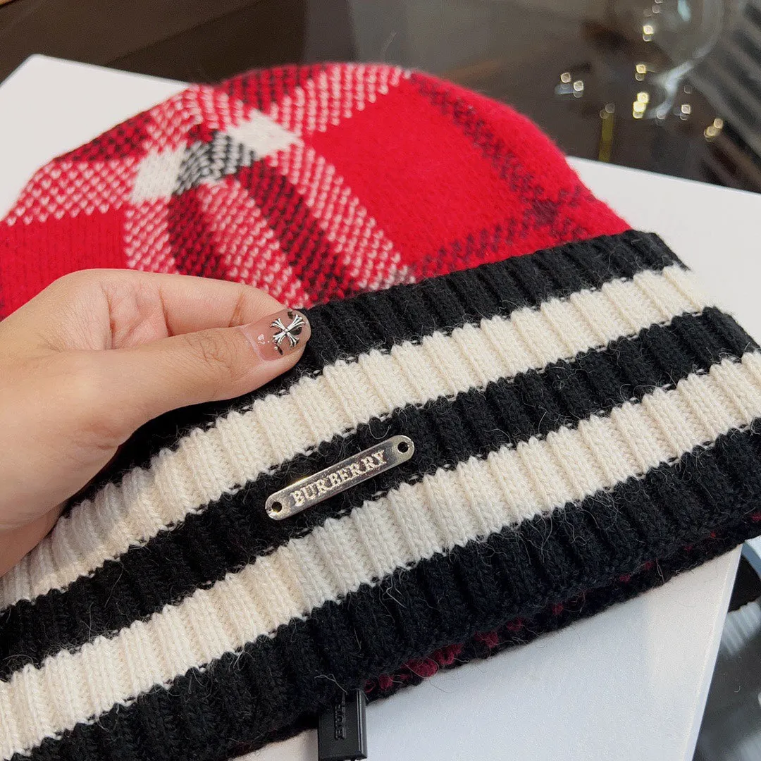 New trendy light luxury men's and women's plaid striped cashmere hat