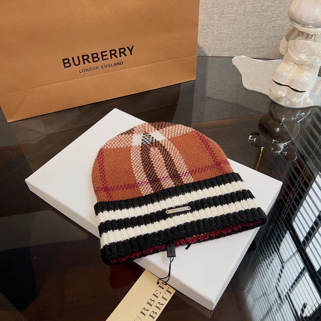 New trendy light luxury men's and women's plaid striped cashmere hat