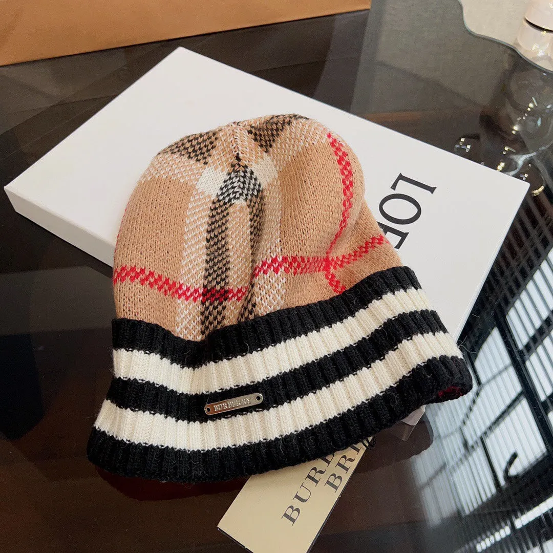 New trendy light luxury men's and women's plaid striped cashmere hat