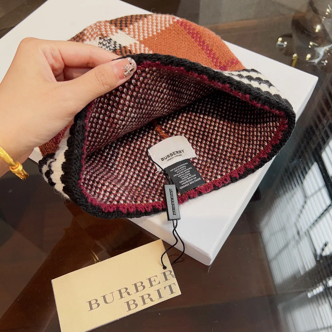 New trendy light luxury men's and women's plaid striped cashmere hat