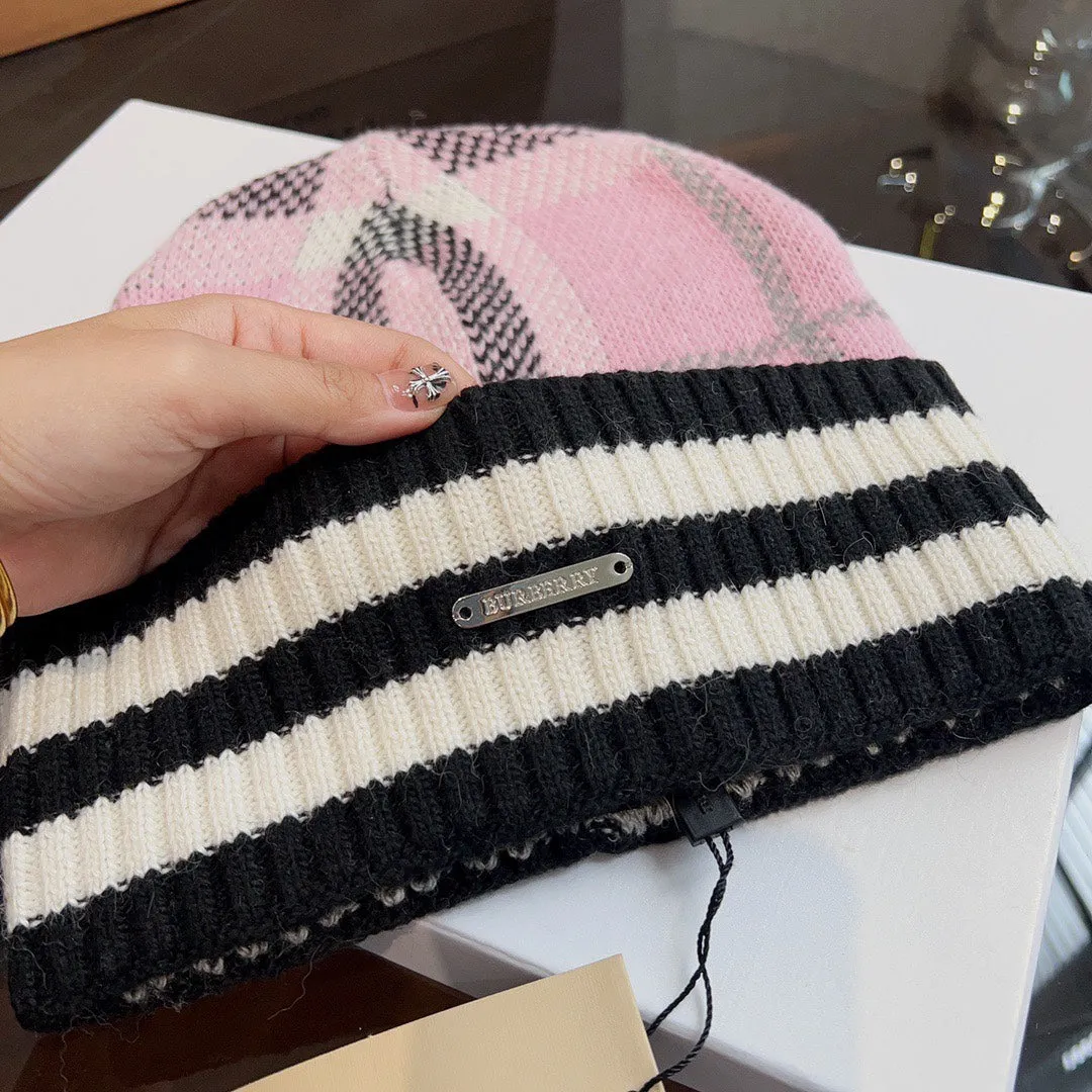 New trendy light luxury men's and women's plaid striped cashmere hat