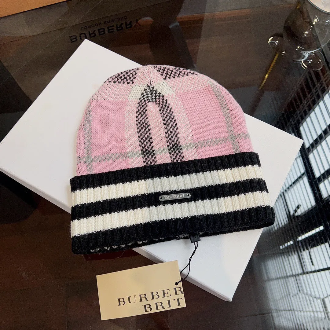 New trendy light luxury men's and women's plaid striped cashmere hat