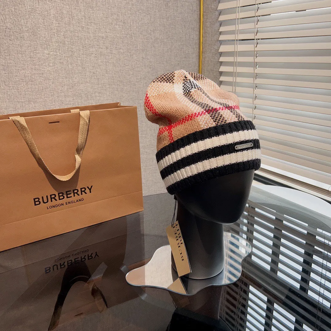 New trendy light luxury men's and women's plaid striped cashmere hat