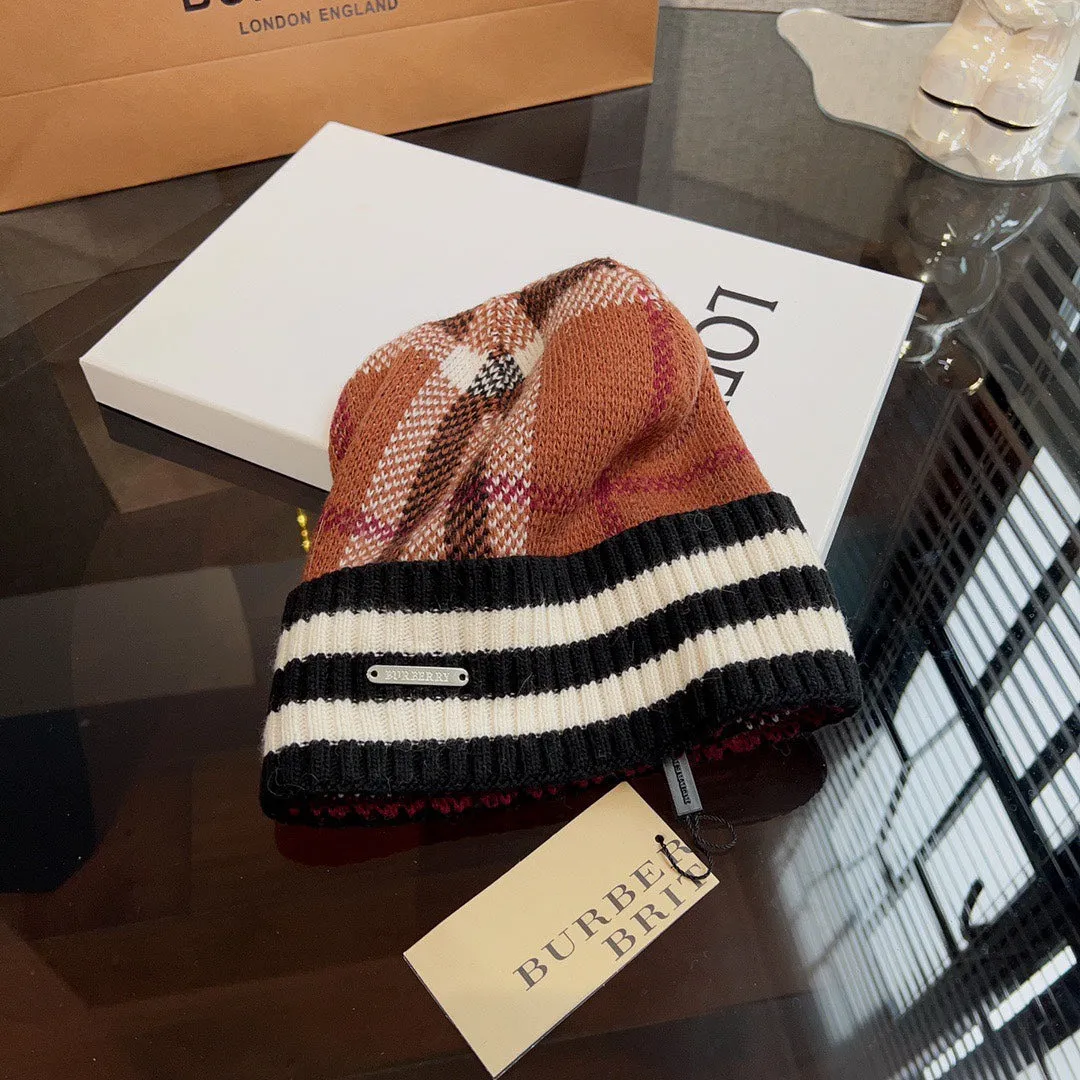 New trendy light luxury men's and women's plaid striped cashmere hat