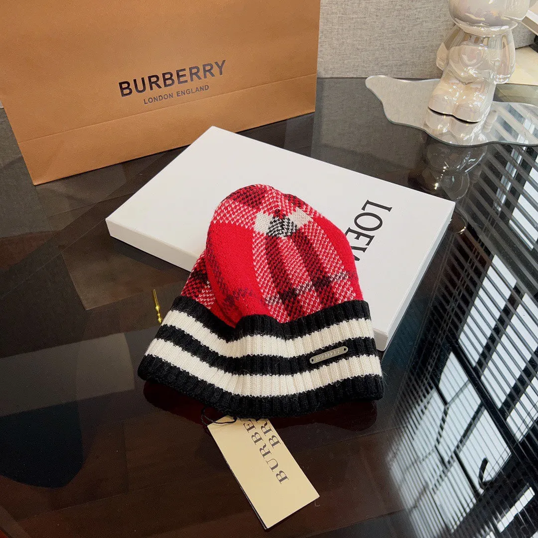New trendy light luxury men's and women's plaid striped cashmere hat