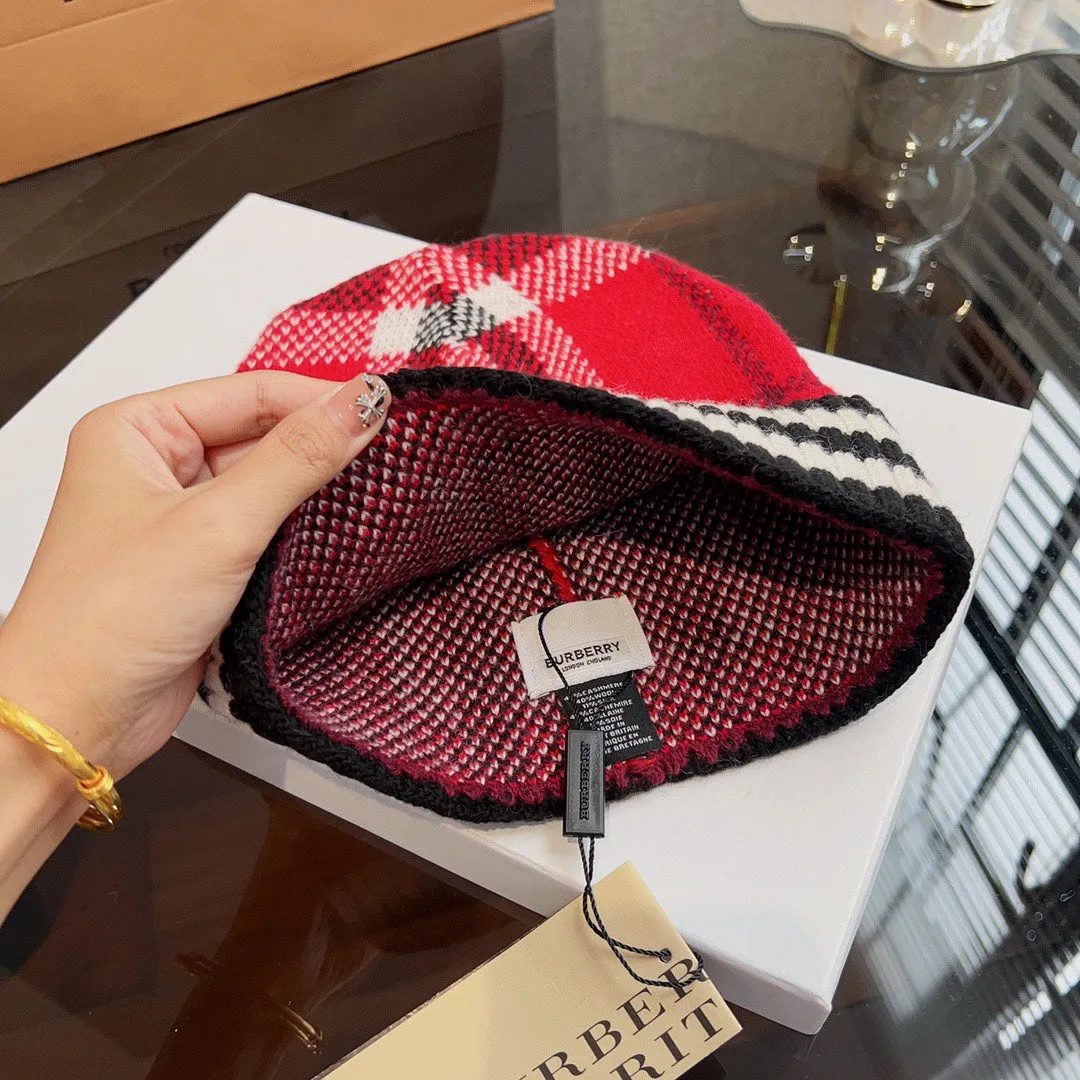 New trendy light luxury men's and women's plaid striped cashmere hat