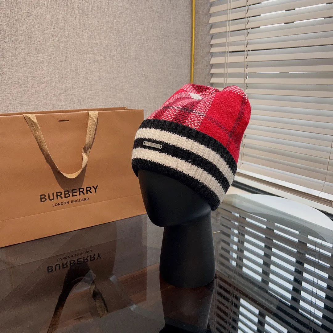 New trendy light luxury men's and women's plaid striped cashmere hat