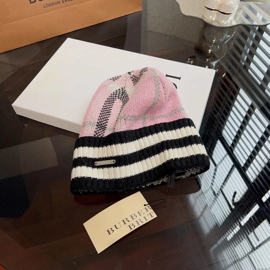 New trendy light luxury men's and women's plaid striped cashmere hat