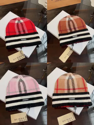 New trendy light luxury men's and women's plaid striped cashmere hat