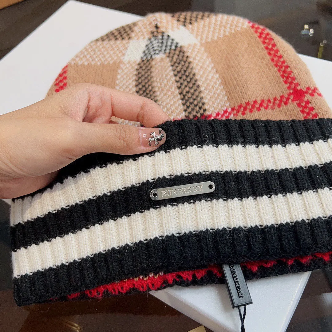 New trendy light luxury men's and women's plaid striped cashmere hat