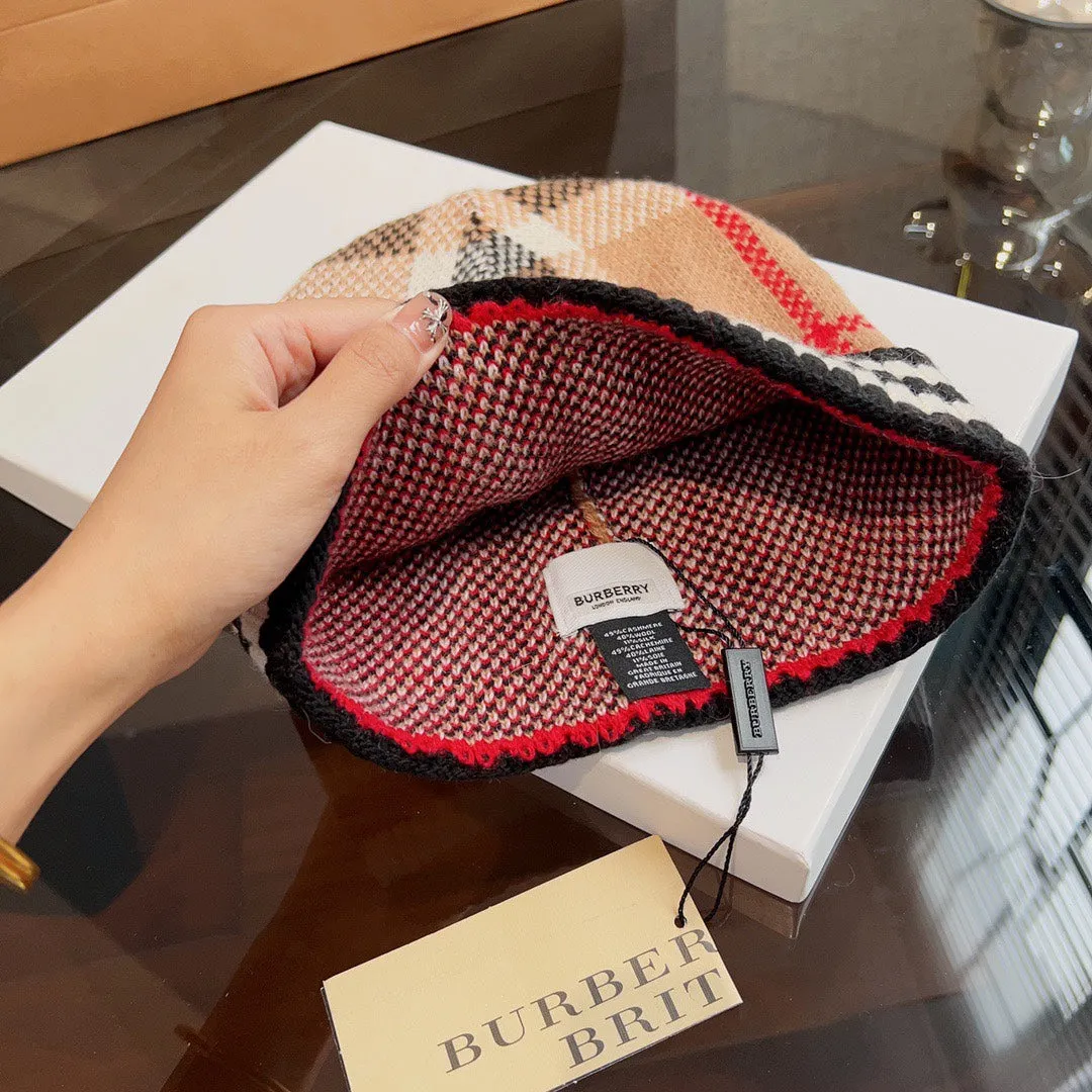 New trendy light luxury men's and women's plaid striped cashmere hat