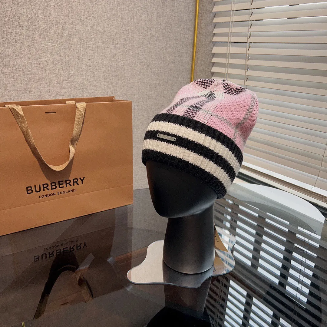New trendy light luxury men's and women's plaid striped cashmere hat