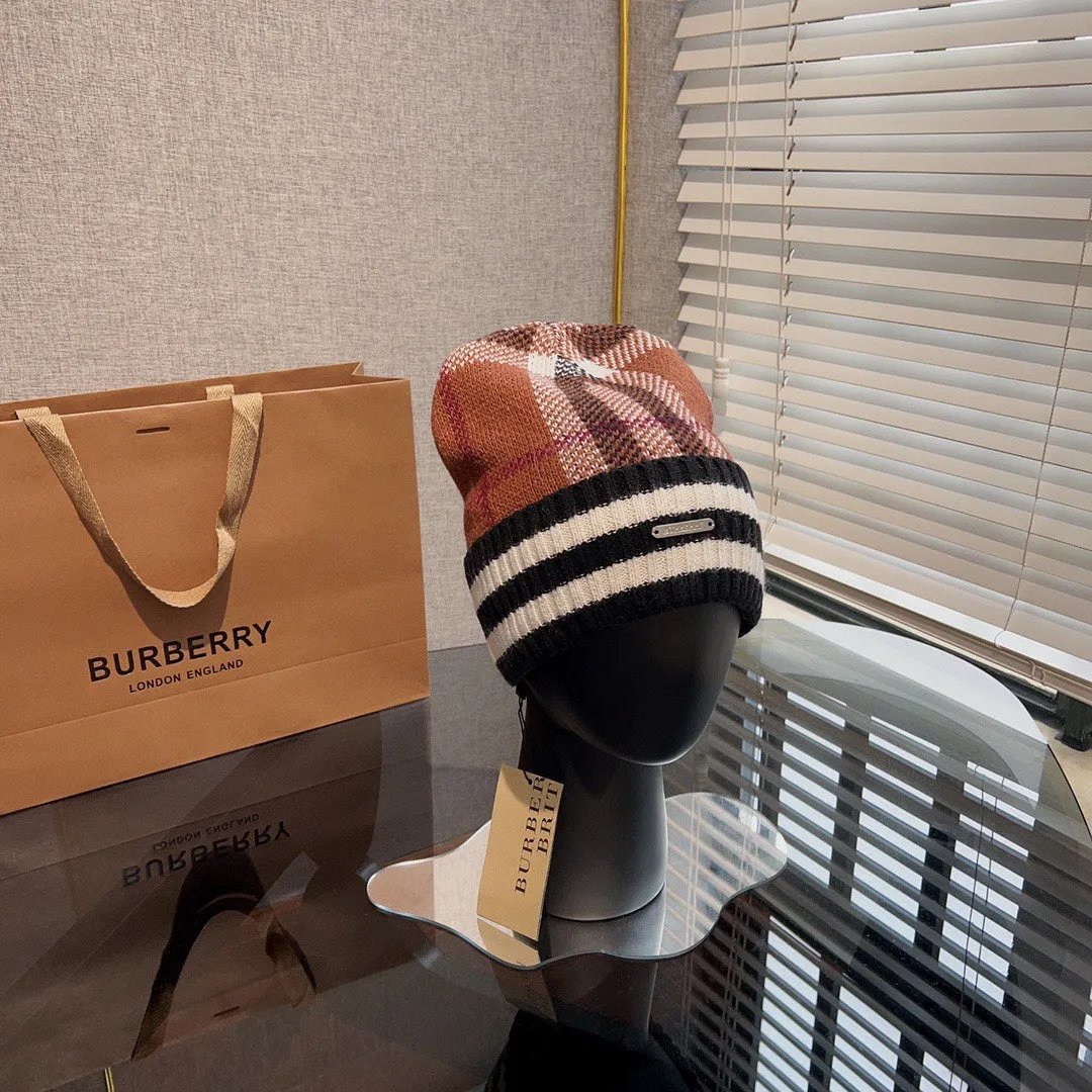 New trendy light luxury men's and women's plaid striped cashmere hat