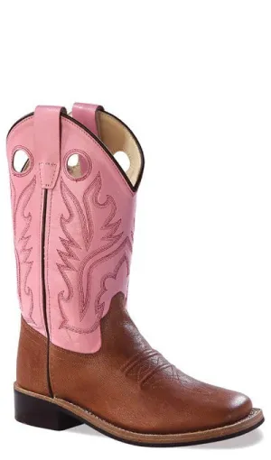 Old West Pink Childrens Girls Carona Calf Leather Square Toe Cowboy Boots 1.5 D