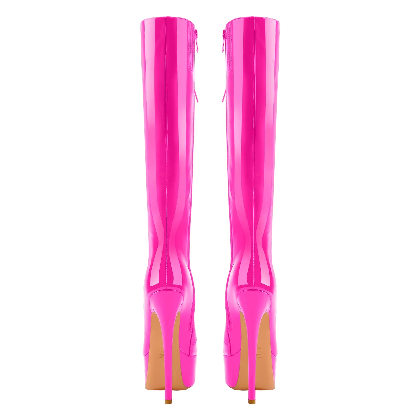 Patent Leather Platform Lace Up Knee High Boots