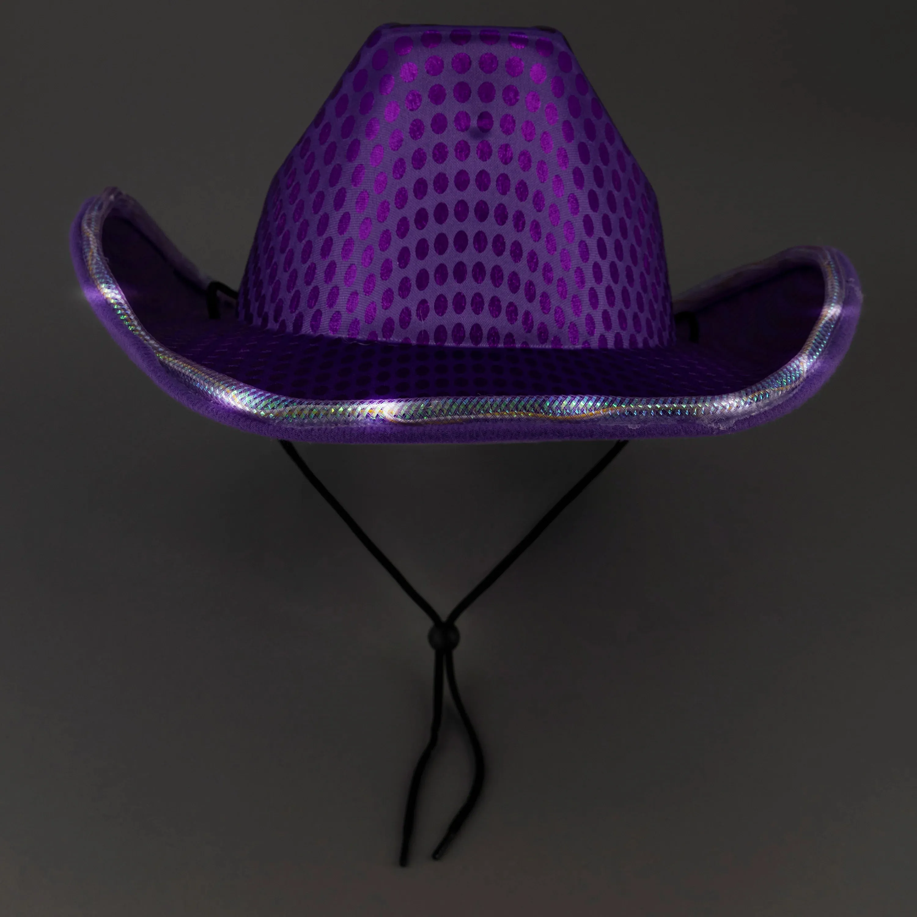 Personalized LED Light Up Flashing Purple Sequin Cowboy Hat - Pack of 20 Custom Hats