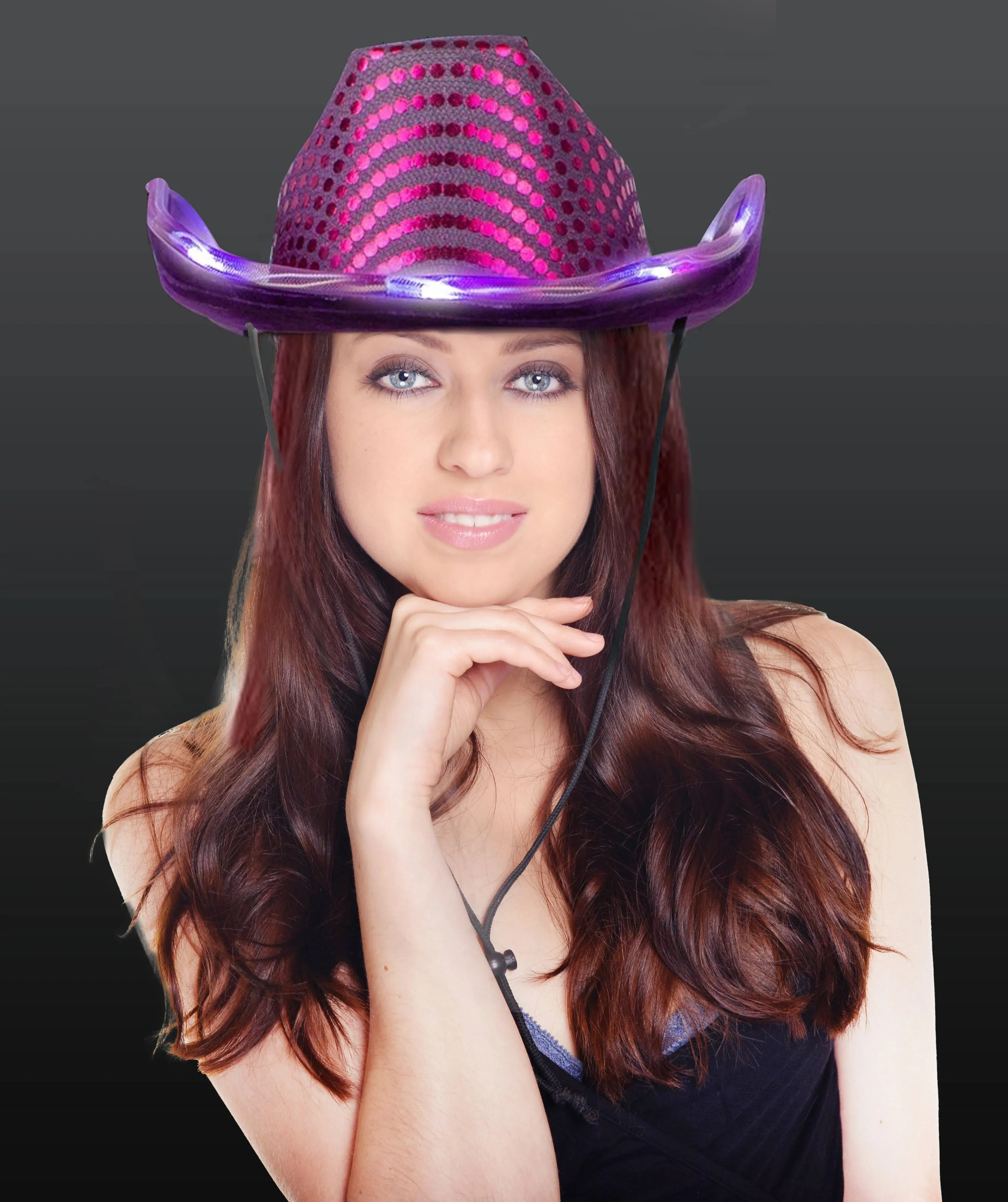 Personalized LED Light Up Flashing Purple Sequin Cowboy Hat - Pack of 20 Custom Hats