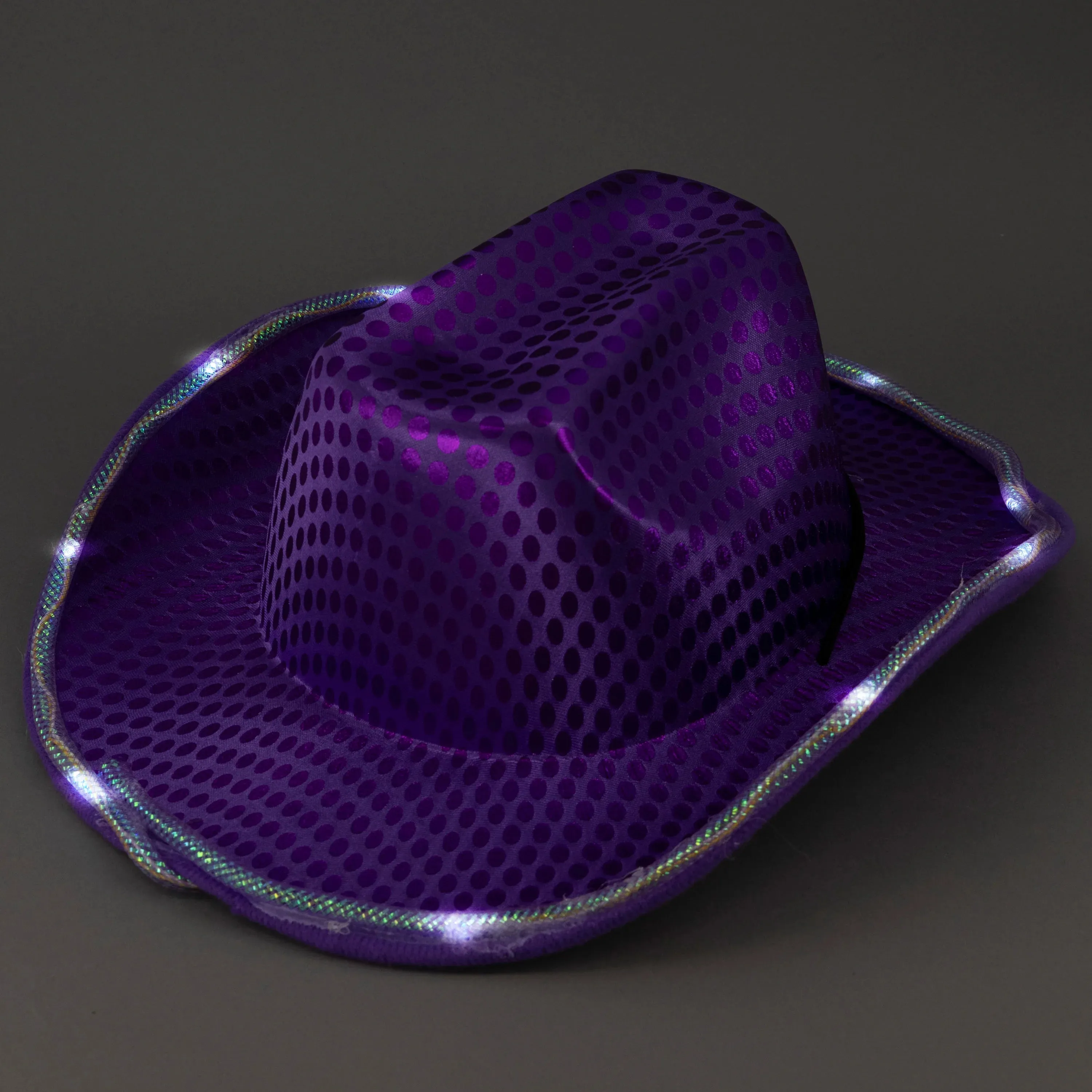 Personalized LED Light Up Flashing Purple Sequin Cowboy Hat - Pack of 20 Custom Hats