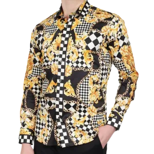 PREMIERE SHIRTS: BLACK/GOLD GOLDEN CHECKER CHAIN