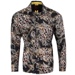 PREMIERE SHIRTS: BLACK/GOLD LEOPARD CHAIN