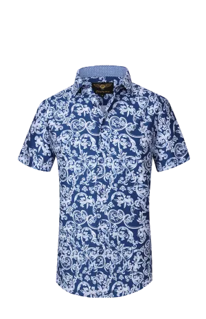 PREMIERE SHORT SLEEVE SHIRTS: NAVY WHITE PAISLEY
