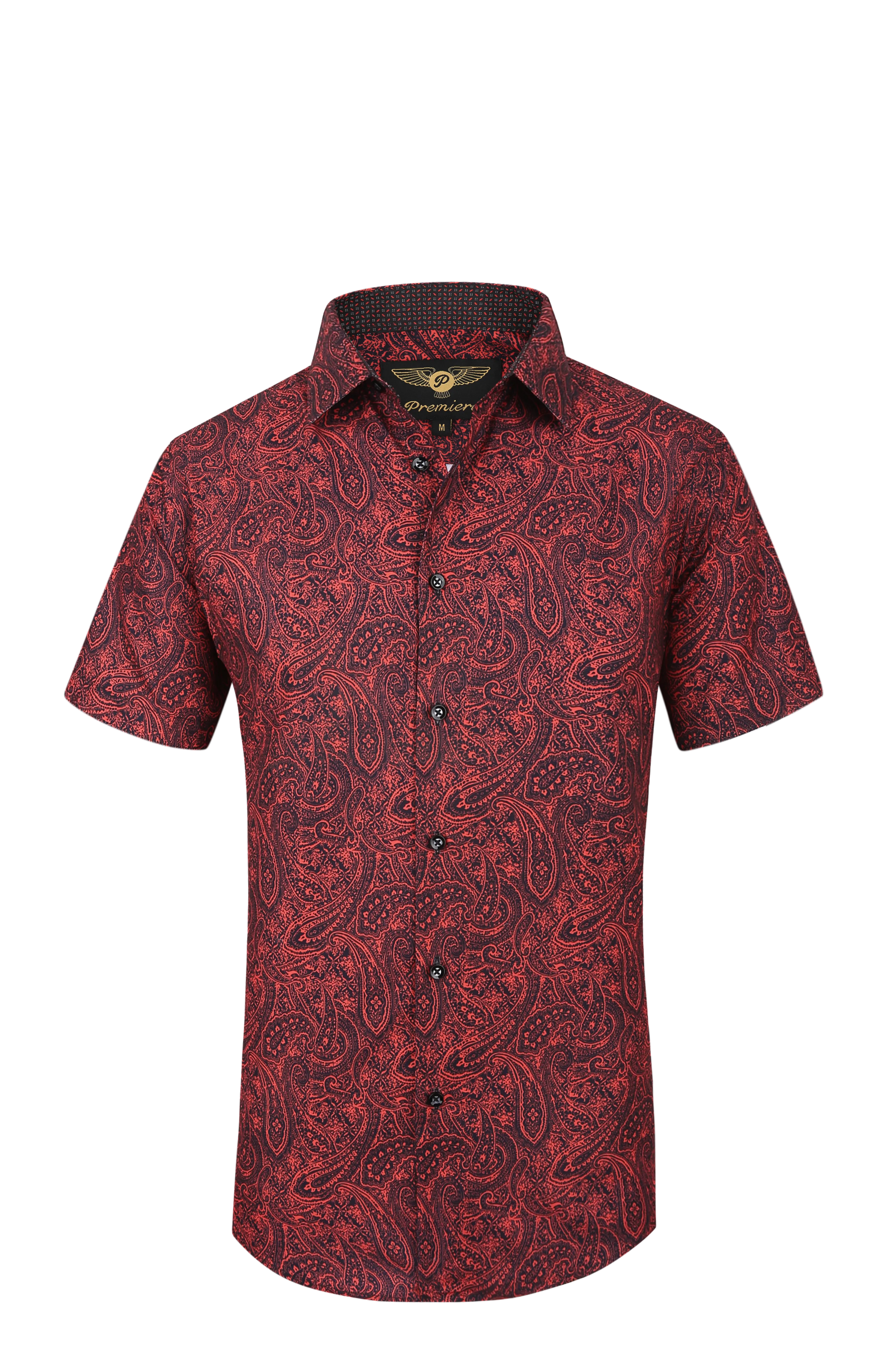 PREMIERE SHORT SLEEVE SHIRTS: RED/BLACK PAISLEY