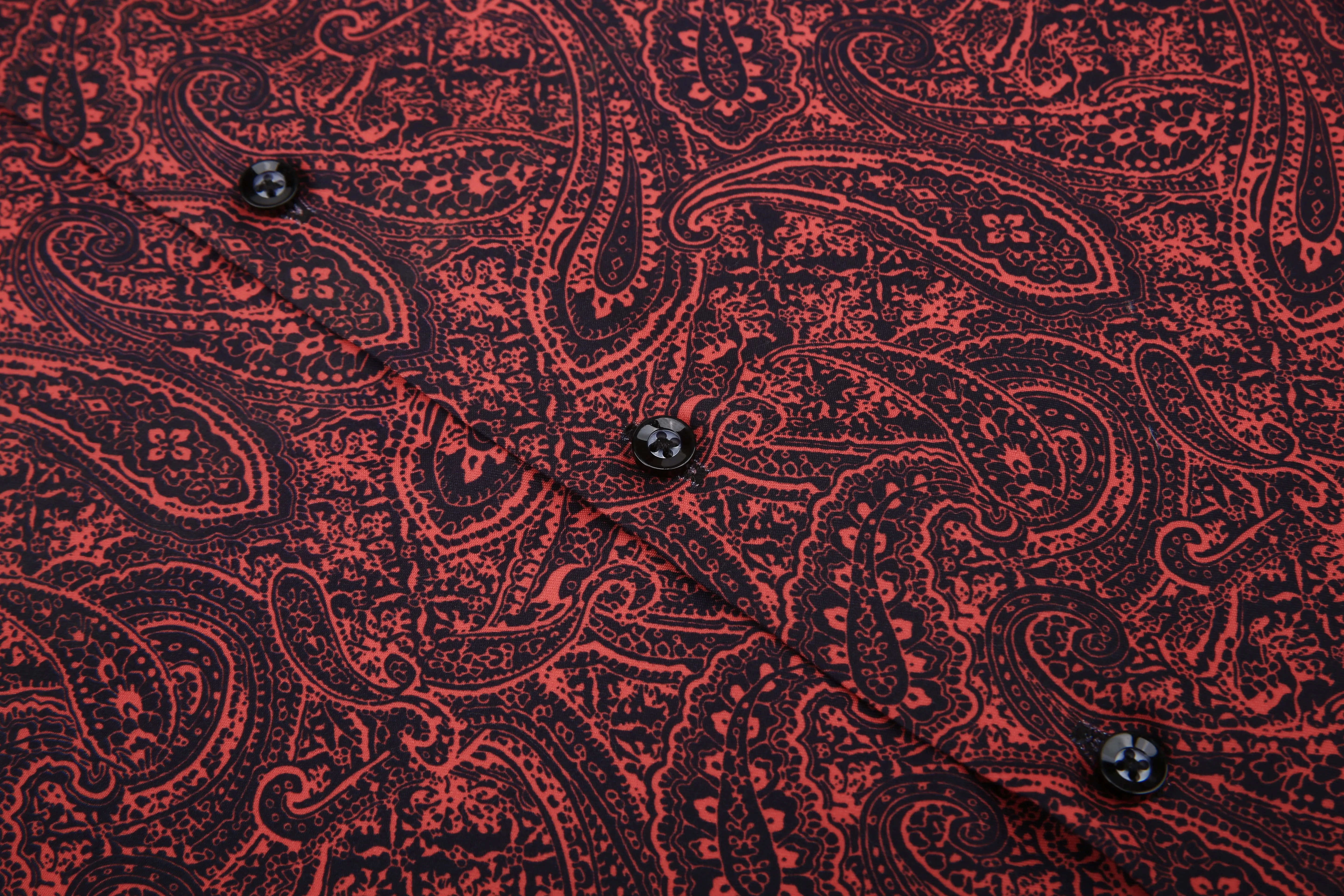 PREMIERE SHORT SLEEVE SHIRTS: RED/BLACK PAISLEY