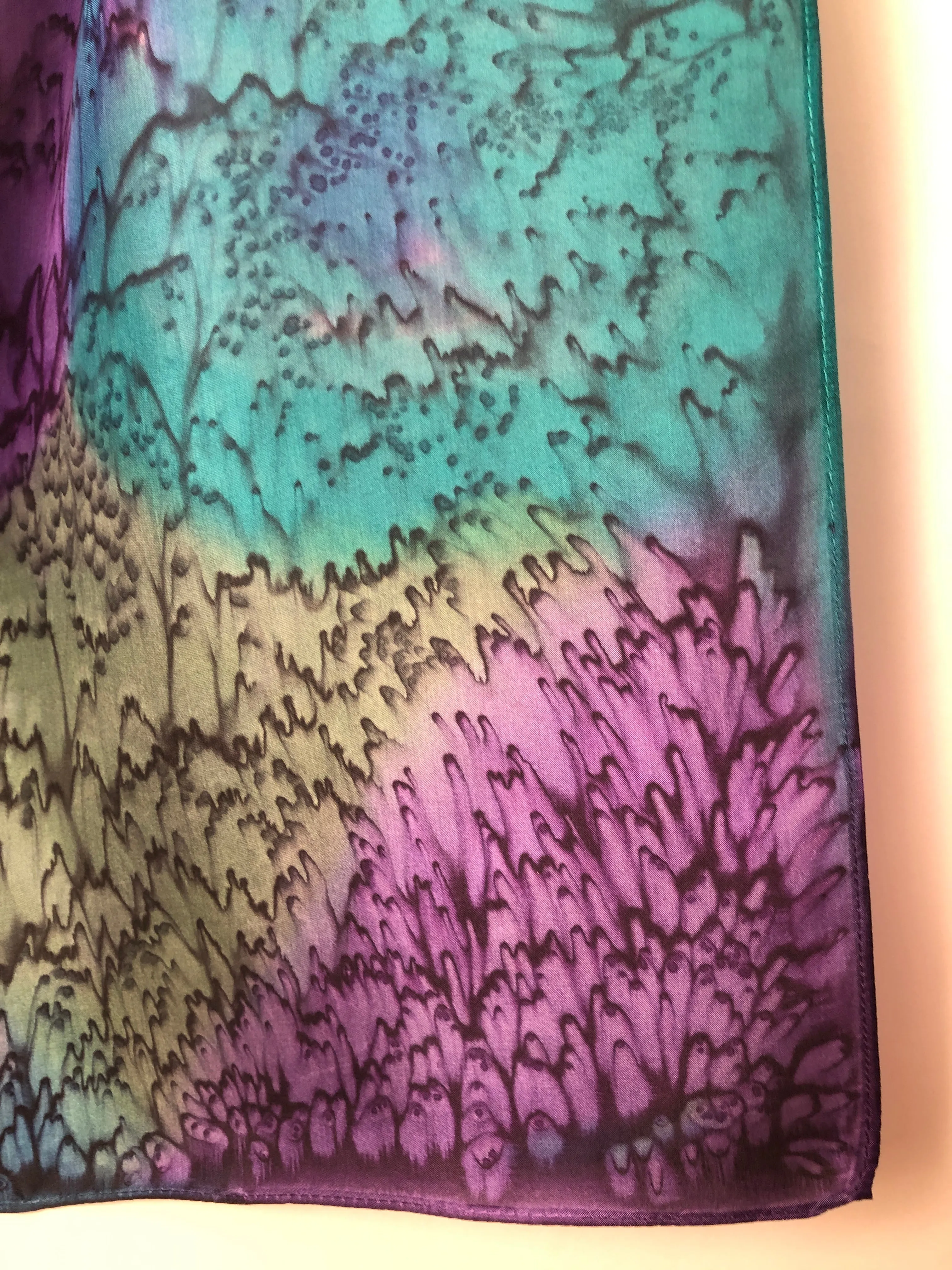 “Purple and Green Mermaid" - Hand-dyed Silk Scarf - $115