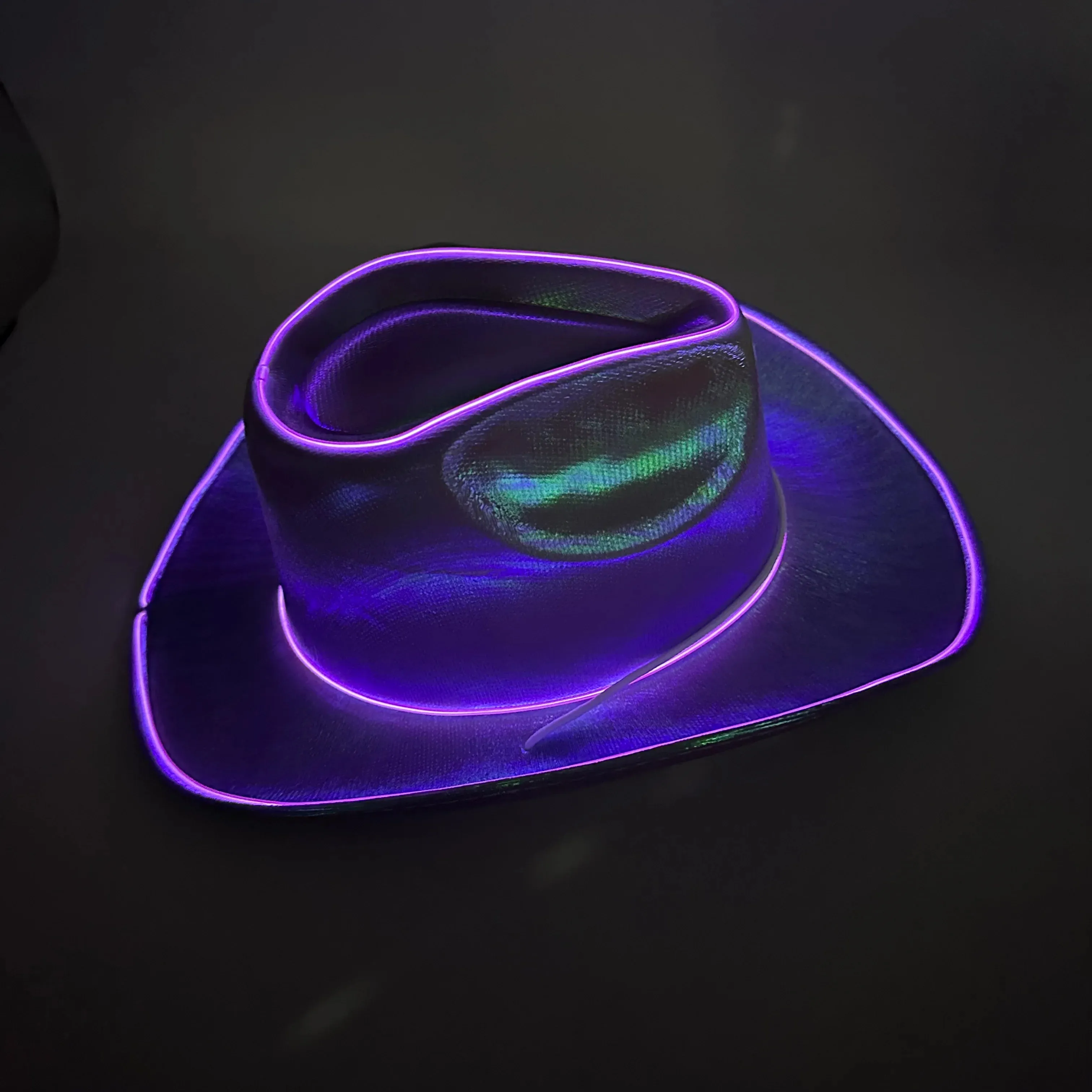 Purple EL WIRE Light Up Iridescent Space Cowboy Hat - Pack of 18 Hats