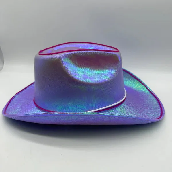 Purple EL WIRE Light Up Iridescent Space Cowboy Hat - Pack of 18 Hats